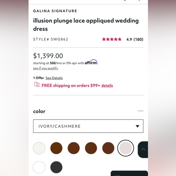 David’s Bridal Wedding Dress💍Plus Size 24W! Plunge Lace dress-Ivory/Blush Color - Picture 10 of 10